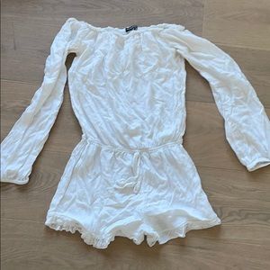 white long sleeve off the shoulder romper
